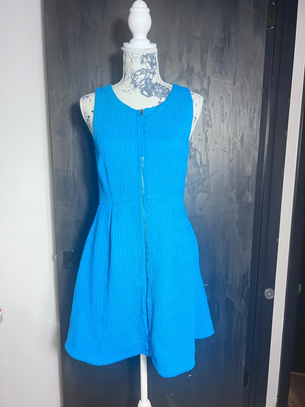 Anthropologie Leifsdottir Tonnelle Blue Knit Zip Front Dress - 8P